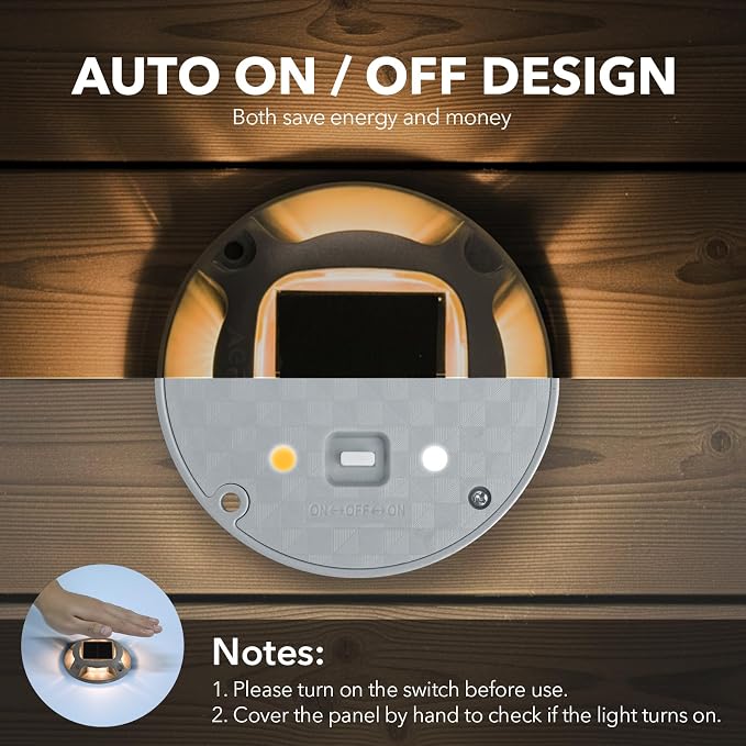 AGPTEK Solar Driveway Lights Outdoor 1 Pack, 2 Color Modes LED Deck Dock Marine Waterproof Driveway Marker Lights for Step Sidewalk Stair Garden Pathway Walkway Yard (Warm White/Cool White)