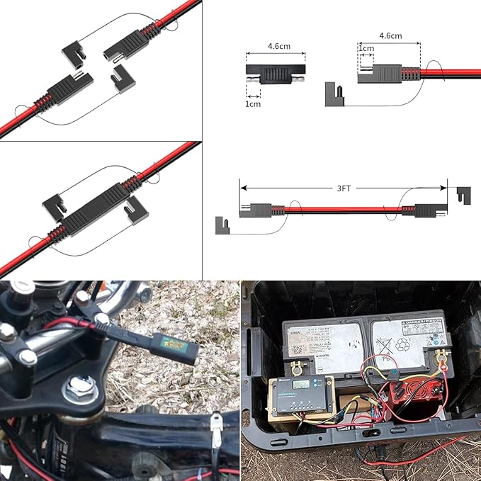ELFCULB 14AWG 3FT SAE Extension Cable 3/6/10/20/35/50FT Quick Disconnect Wire Harness with SAE Connector for Automotive RV Battery Solar Panel