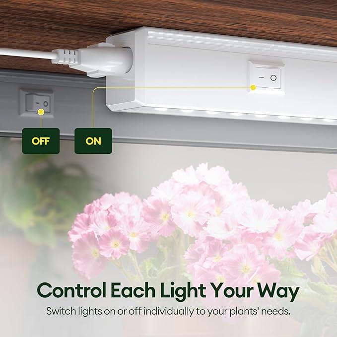 Maygrove T5 Grow Lights for Indoor Plants 2FT, Sun-Like Full Spectrum 5000K Grow Light, 60W(4 x 15W), Grow Light Strips for Seed Starting, Greenhouse, High PPFD, Linkable, White, 4-Pack