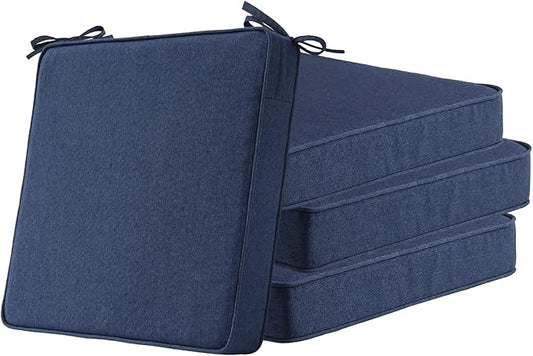 Unimatta Sunbrella Square Corner Seat Cushions, 18.5" x 16" x 3", Set of 4, Indoor Outdoor Water Repellent Universal Chair Pads with Ties for Patio Furniture, Garden Dining Chairs, Specrtum Indigo
