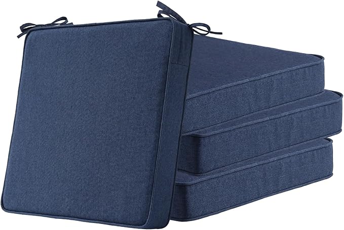 Unimatta Sunbrella Square Corner Seat Cushions, 19" x 19" x 3", Set of 4, Indoor Outdoor Water Repellent Universal Chair Pads with Ties for Patio Furniture, Garden Dining Chairs, Specrtum Indigo