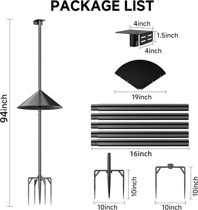 94" Smart Bird Feeder Pole Stand with 19" Proof Squirrel Baffle - Dia 1 Inch Bird House Pole for Camera Birdfeeder, Feeding Station for Outdoors Heavy Duty, Compatible Post Mount