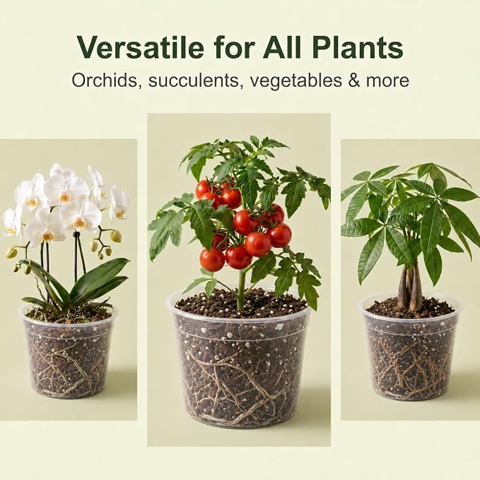 24 Pack 6/8/10 Inch Clear Nursery Pots with Drainage, Large Plastic Plant Pots for Seedlings Flowers Succulents Vegetable, Indoor Outdoor Gardening (6 810 Inch)