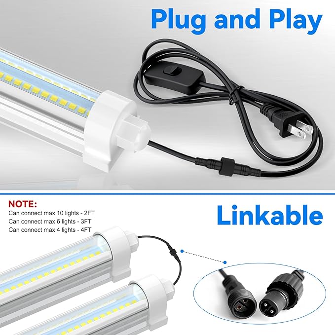 JESLED Waterproof Grow Lights for Indoor Plants, 2FT Sunlight Full Spectrum 5000K LED for Seed Starting, Seedling & Vegetables, 144W(6 X 24W,900W Equiv), Linkable Grow Light Strip with Switch, 6P