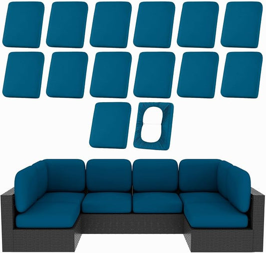 hyha 14Pcs Patio Cushion Covers, Stretch Outdoor Couch Cushion Covers, Washable Outdoor Chair/Sofa Slipcovers for Patio Furniture Cushions Protector with Elastic Bottom(Peacock Blue,Cover Only)