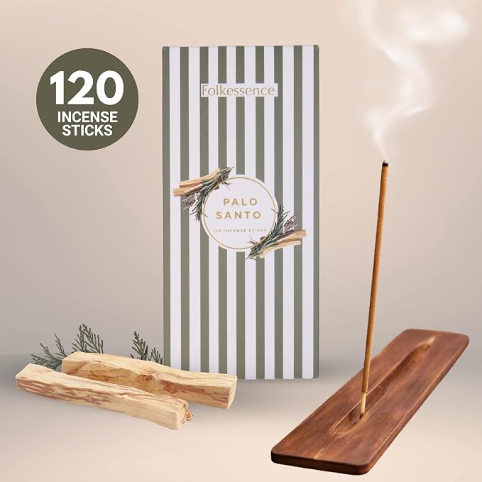 Folkulture Palo Santo Incense Sticks (120 Sticks) | Woody & Fresh Sacred Aroma for Cleansing, Relaxation, Meditation & Yoga | 45 Min Long Burn, Non Toxic, Charcoal Free Incense