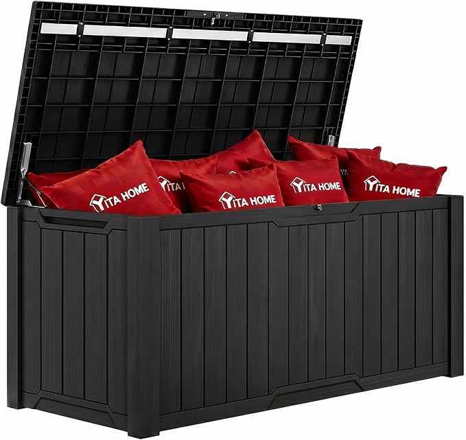 YITAHOME 240 Gallon Extra Large Outdoor Storage Deck Box, XXL Waterproof Resin Patio Storage w/Lockable Lid for Outdoor Cushions, Garden Tools and Sports/Pools Equipment, Black