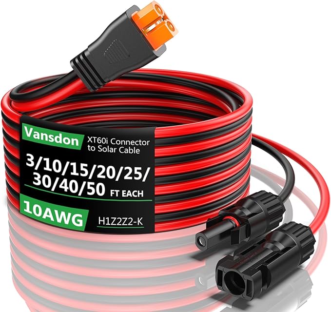 Vansdon Solar to XT60i Extension Cable 10AWG 3FT XT60i Female to Male Connector for RV Foldable Solar Panel, Portable Power Station, Solar Generator