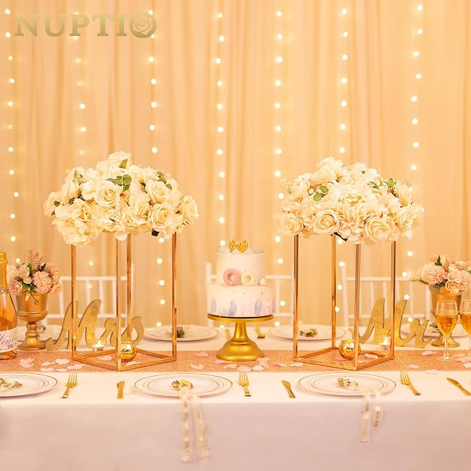 Nuptio Gold Vases - 10 Tall 15.7 inch Geometric Centerpieces for Wedding Tables