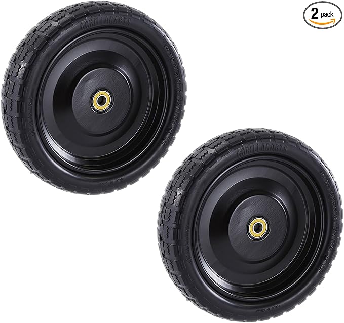 Gorilla Carts 2-Pack 13 Inch No-Flat Replacement Tires, 300 lb Capacity Each – Solid Polyurethane, 2.16” Hub, 5/8” Bore – Fits Lawn & Garden Utility Wagon, Hand Truck, Air Compressor, Pressure Washer