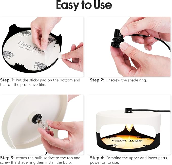 2 Pack Flea Traps for Inside Your Home, Indoor Flea Light, Bed Bug Killer with 6 Sticky Pads & 6 Light Bulb, Odorless Natural Insect Infestation Treatment Trap for Kid Pet