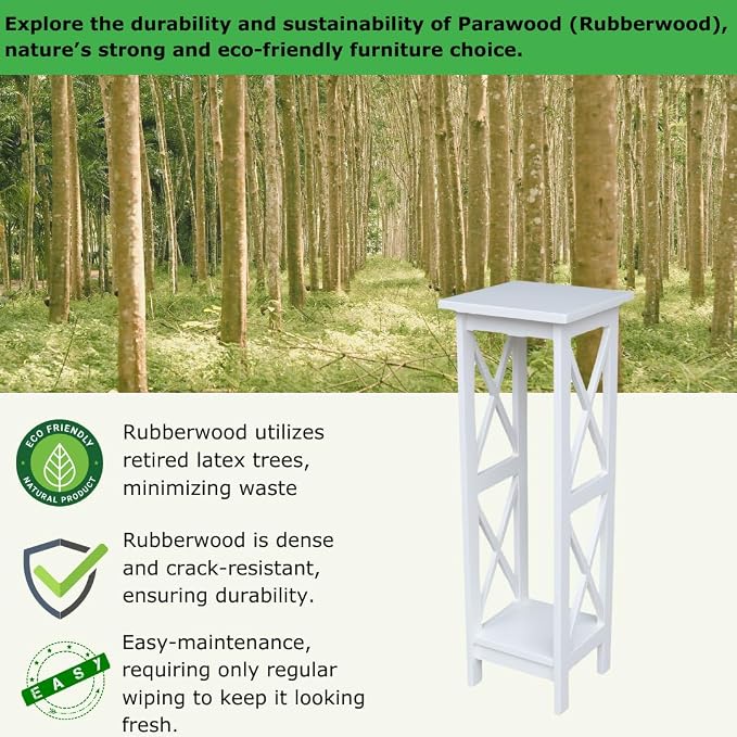 IC International Concepts, 36" X-Sided Plant Stand , Solid Real Wood, Sturdy Parawood, Snow White