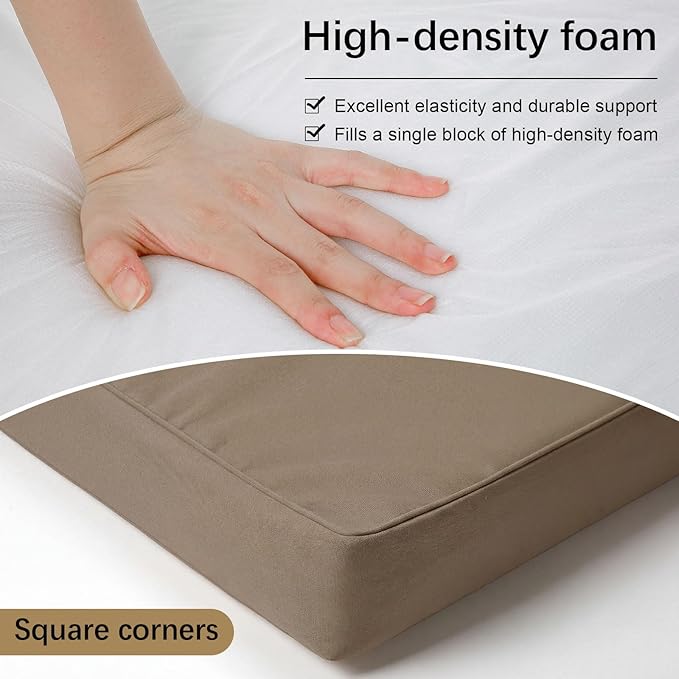 DoubleFill 1 Pcs Outdoor Ottoman Cushion 23"x19"x3" Waterproof Fade Resistant Outdoor Footstools Cushion Removable Patio Ottoman Cushions with Adjustable Fixing Strap for Stool (Light Brown)