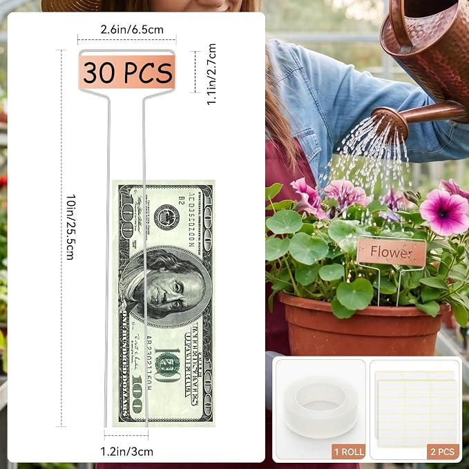 Greaner 30PCS Copper Plant Tags, 2.6" x 10" Metal Plant Markers with Rainproof PET Film & Permanent Pen, Reusable Garden Signs for Vegetables、Fruits、Seeds