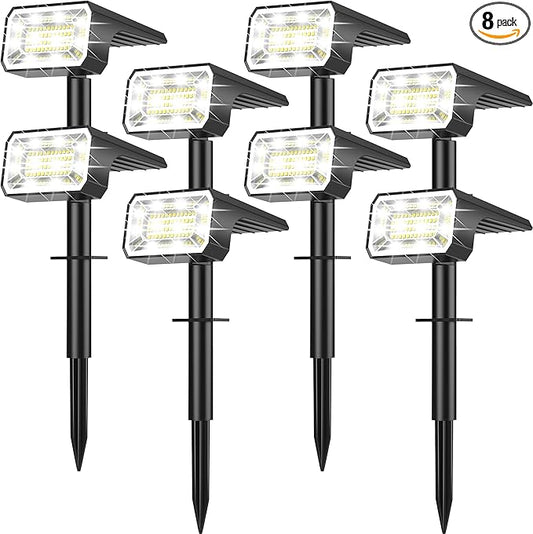 800 Lumens Solar Spot Lights Outdoor, 8 Pack Solar Landscape Lights with 100 LEDs Each, 4 Lighting Modes, IP65 Waterproof, 2-in-1 Solar Spotlights for Yard Garden Pathway Driveway(Cool White)