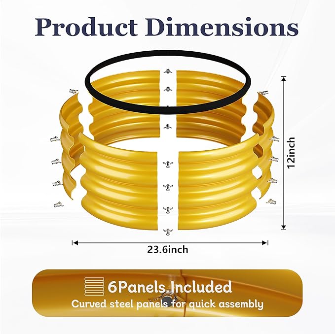 2 x 2 x 1 ft Round Raised Garden Bed, Yellow 1 Pack 0.6 mm Thick Galvanized Steel Planter Box with Double Layer Paint and Safety Edge Trim for Vegetables Flowers Herbs Outdoor Garden