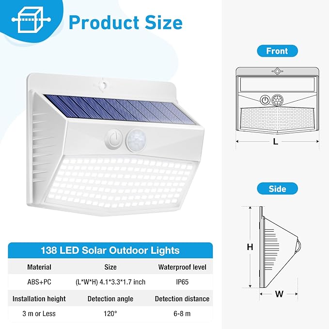 Peasur 1 Pack Solar Motion Lights Outdoor, Solar Security Light with 3 Modes, IP65 Waterproof Flood Lights Outside for Camping Garden Patio Garage Backyard, White