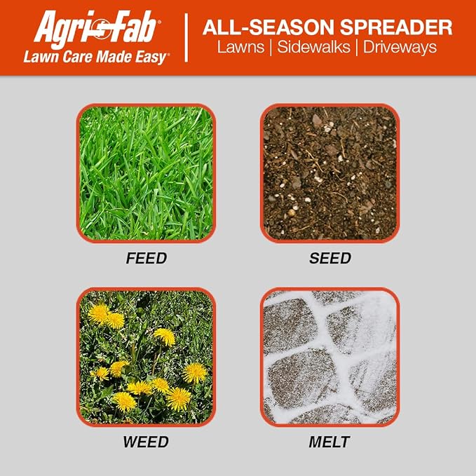 Agri-Fab Handheld Bag Seeder Spreader, 25 lb Capacity with Waterproof Zipper Bag, Adjustable Shoulder Strap & Rear Baffle, Orange