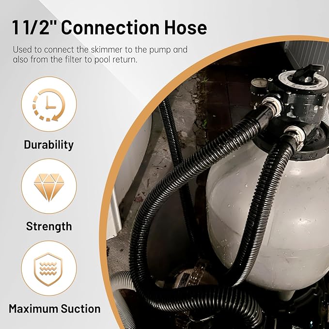 Pool Pump Filter Connection Hose 1-1/2" by 3FT, Replacement Hose for Above Ground Pools Skimmer Filters & Pumps, Black