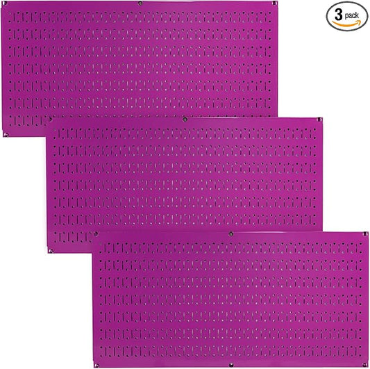 Wall Control Pegboard Value Pack - (3) Pack of Wall Control 16-Inch Tall x 32-Inch Wide Horizontal Purple Metal Wallboards for Home & Garage Tool Storage Organization (Purple Pegboard)
