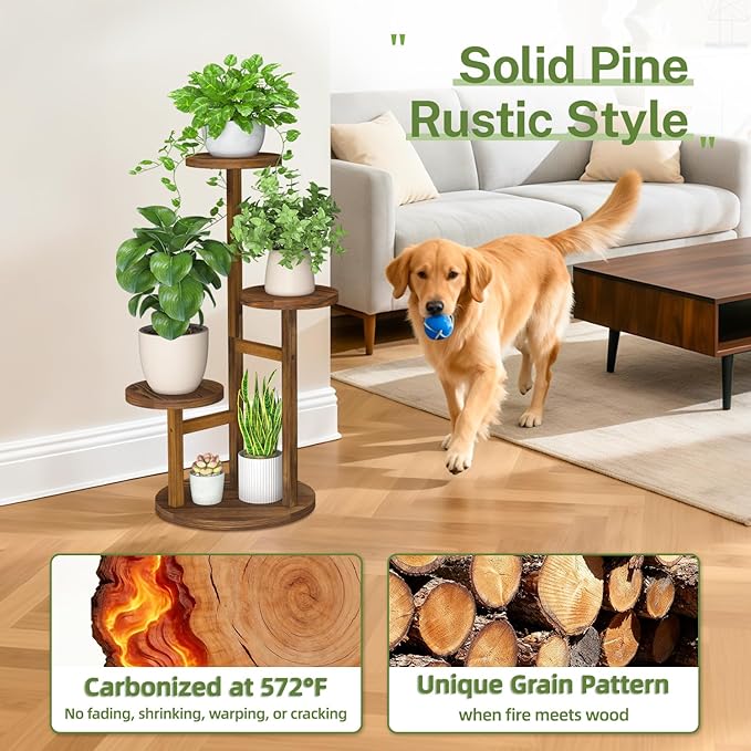 iDavosic.ly Tiered Plant Stand Indoor Set of 2, 4 Tier Corner Multi Flower Holder Shelf with Metal Trays & 3 Tier Small Plant Stand Indoor