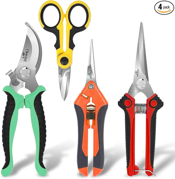 4-Pack Multifunctional Garden Scissors Set-BIDMLI Stainless Steel Pruning &Floral Shears with One-Piece Handle Blades for Tree Pruning, Flower Trimming, and Fruit Picking Tasks at Home&Garden Tool.