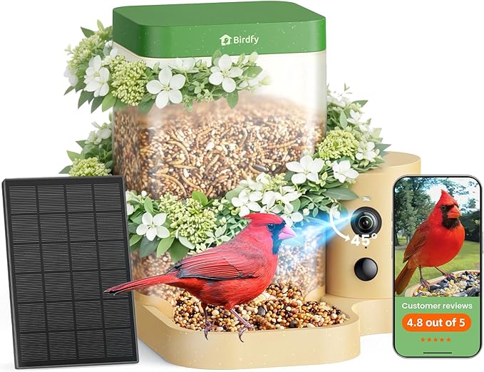 Birdfy Bird Feeder with Camera for Rookie - Solar Powered Outdoor Bird Feeder with Dual Night Vision, AI Recognition, Slow Motion & IP66 Waterproof, Ideal for BirdLovers (AI by Subscription)