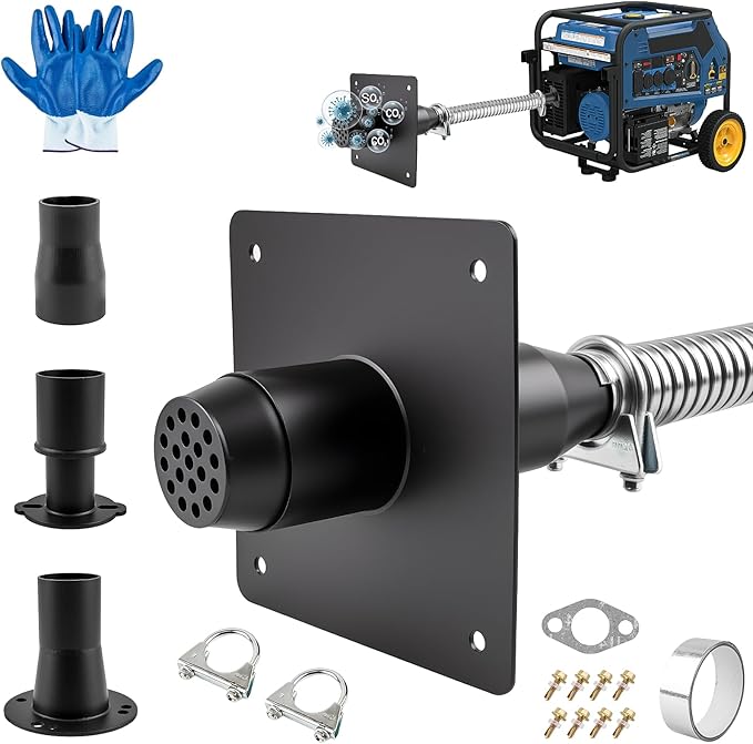 Generator Exhaust Extension Silencer Kit - 3 Universal Adapters, Insulated Through-Wall Mounting Plate, High-Performance Silencing Grille, Compatible with All Portable Generators
