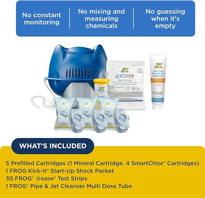 FROG @Ease Floating System and Pipe & Jet Cleanser for Swim Spas - Self-Regulating Swim Spa Sanitizer and Deep Clean Purge - Sanitizing Minerals & SmartChlor Technology - 4 Month Fresh Start Bundle