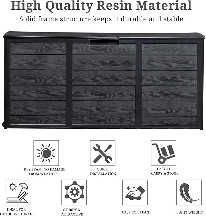 Outvita 75 Gallon Deck Storage Box, Durable Storage Container Bin Store Patio Cushions, Yard Stools Outdoor Patio Garden (All Black)