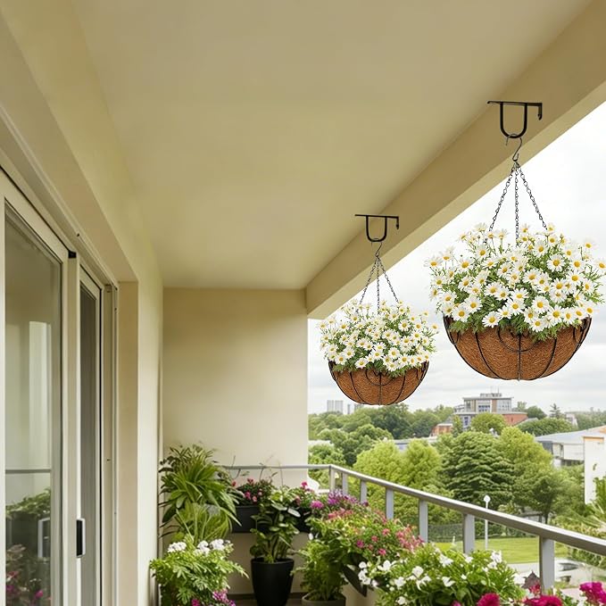 14 inch Metal Hanging Baskets for Plants Outdoor, 4 Pack Metal Wire Hanging Basket Planter with Coco Liner Flower Pots for Indoor Outdoor Garden Porch Patio, Heart-Shaped