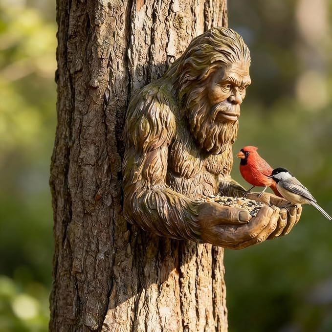 Forest Guardian Bird Feeder Sculpture - Waterproof Tree-Mounted Resin Face, Outdoor Garden Yard Art Decor for Backyard Wildlife Attracting Birds