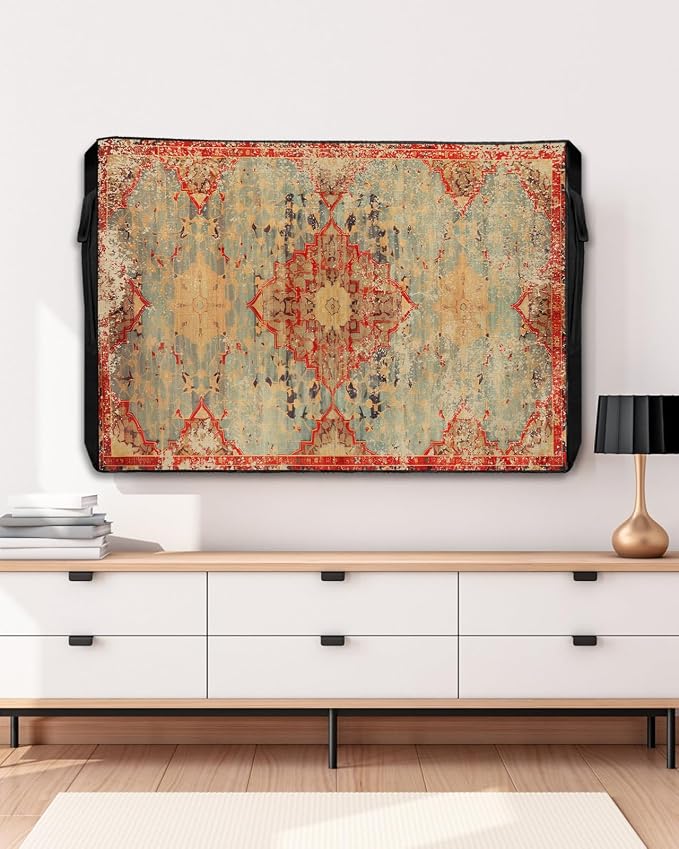 Outdoor TV Cover Waterproof Weatherproof 70 to 75 Inch, Retro Murals Wallpaper Medieval Turkish Patterns Outside TV Covers with Zipper Flap, TV Screen Protectors for LED LCD OLED Television