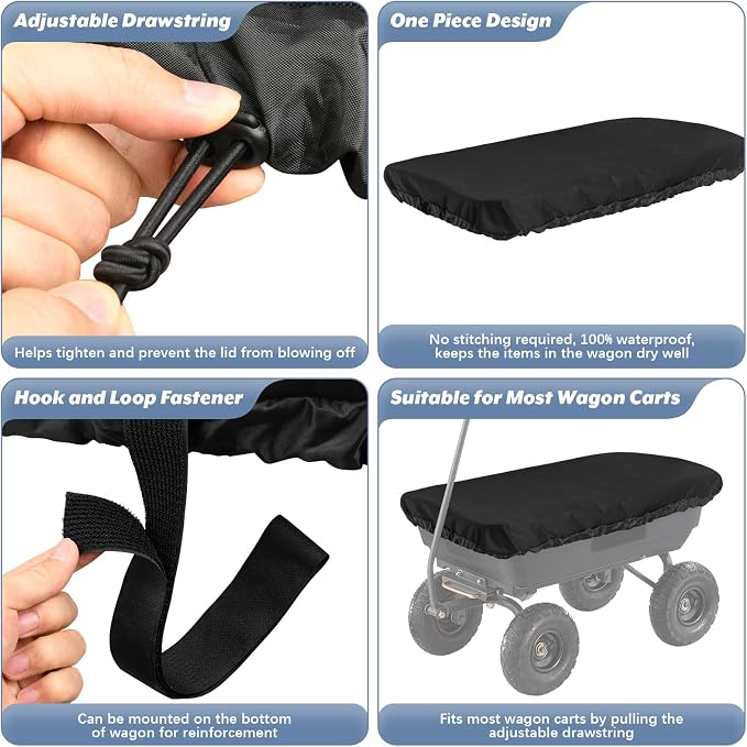 Collapsible Wagon Cover for Gorilla Carts Poly Garden Dump Cart, Outdoor Garden Wagon Cart Cover, Waterproof Dustproof UV Resistant Wagon Rain Covers Perfect for Lawn, Barn and Farm