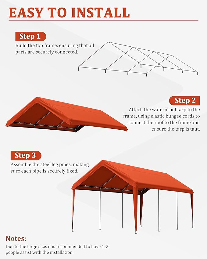 Carport Canopy Replacement Cover 12x20 Heavy Duty Outdoor Portable Car Canopy Oxford Waterproof UV & Tear Resistant Garage Canopy with Ball Bungees (Frame is Not Included)