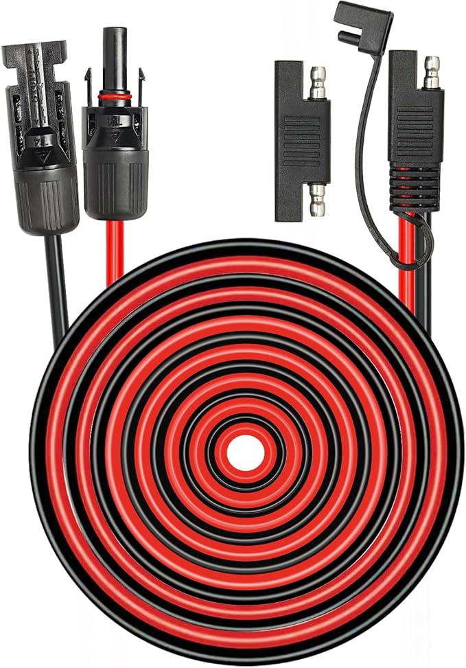 MOOKEERF Solar Panel to SAE Adapter Cable - 50FT 10AWG Solar Extension Cable for RV Solar Panel Caravan Battery Charger Kit with SAE Polarity Reverse Adapter