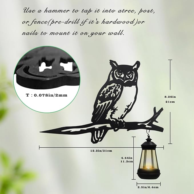 Solar-Powered Metal Owl Garden Stake - Outdoor Yard Decor with Solar Lights, Weather-Resistant Owl Art for Patio - Holiday-Ready Tree Ornament