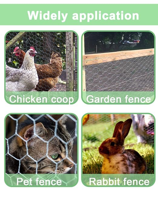 Garden Poultry Chicken Wire Netting - 48 '' × 25 ' Garden Fence Animal Barrier, Chicken Wire for Crafts, 1 inch Mesh Poultry Netting Fence, Pet/Rabbit/Chicken Wire Fencing