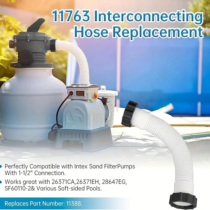 1-1/2 Inch 11535 Replacement Pool Hose for above ground pools - 1.5" Pool Sand Filter Pump Hose for Intex Sand Filter Pumps & Saltwater Systems 26371CA 26371EH 28647EG (White -1 Pack)