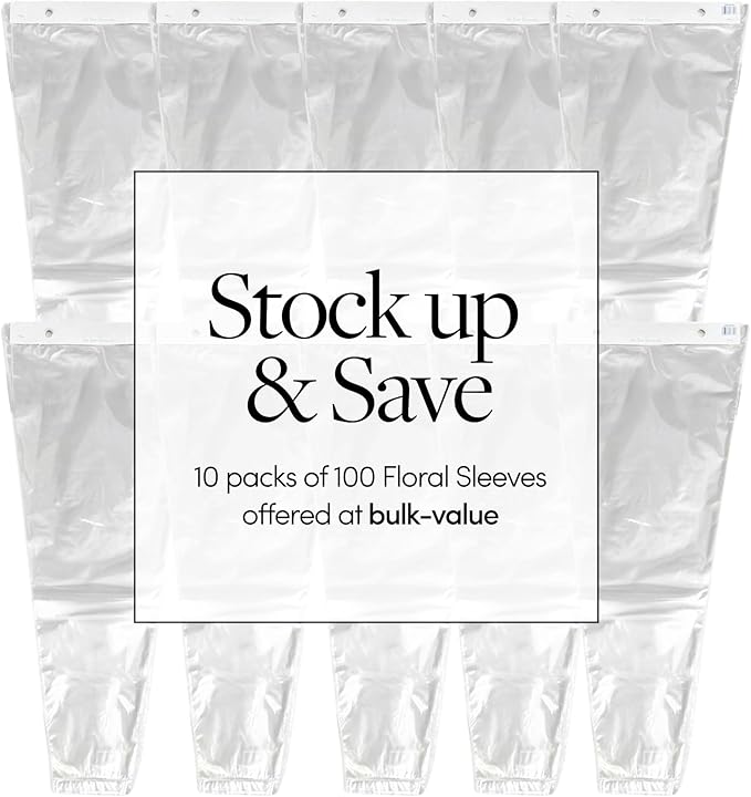 Holiday Designs - 1000 Pcs Bottom Sealed Clear Bouquet Sleeves - Waterproof Floral Wraps for Fresh Flower Arrangements - 1.2 Mil Thick (13” x 25” x 4”) - 10 Packs of 100
