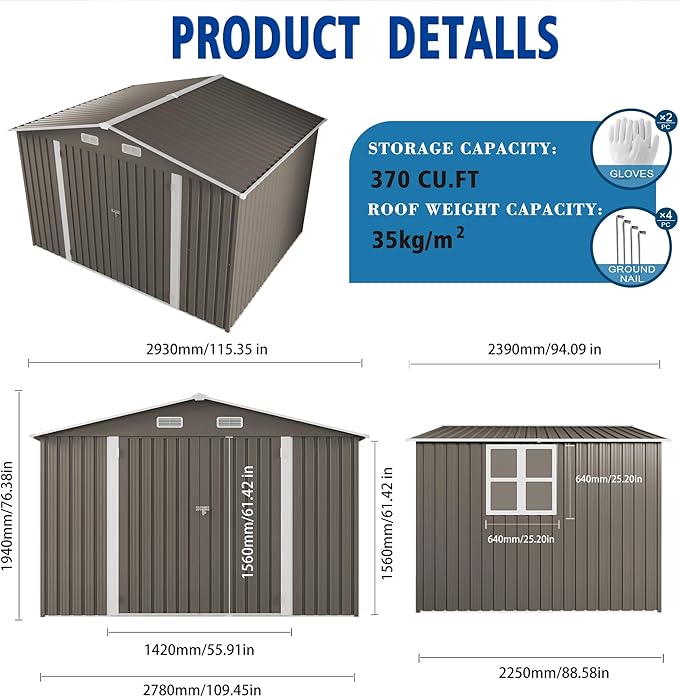 YOPTO 10x8 FT Outdoor Storage Shed,Metal Shed W/Window,Garden Storage Shed W/Lockable Door,All Weather Waterproof Tool House W/ 4 Air Vents & Sloped Roof,for Backyard,Patio,Lawn,Gray