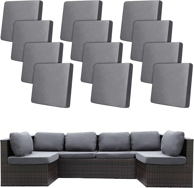 BIETYONE 12Pcs Stretch Patio Cushion Covers,Outdoor Couch Covers Replacement,Outdoor Couch & Sofa Slipcovers,for Patio Furniture Cushion Covers,Washable Reusable urniture Protector(Grey,Cover Only)