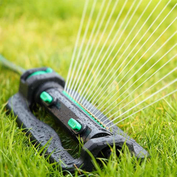 RESTMO Turbo Oscillating Sprinkler, Large Yard Irrigation Sprinkler with 19 Durable Nozzles, Weighted Base, Adjustable Spray Width & Coverage, Lawn Sprinkler & Garden Sprinkler for Yard
