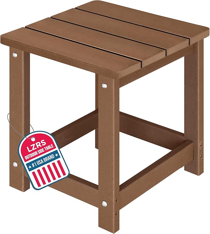 LZRS Square Patio Side Table, Heavy Duty HDPE Outdoor End Table with Wood Texture, Weatherproof Composite Table for Adirondack Chairs, Deck, Pool, Indoor/Outdoor, No Peeling or Cracking(Brown)