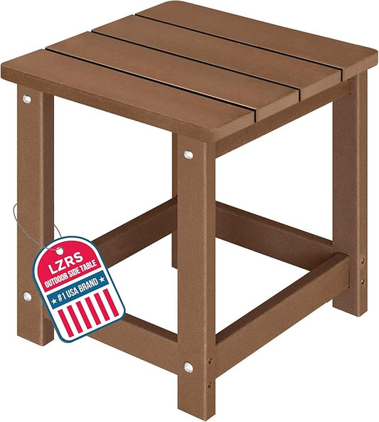 LZRS Patio End Table, Heavy Duty HDPE Outdoor Coffee Table with Wood Texture, Weatherproof Composite Table for Adirondack Chairs, Deck, Pool, Indoor/Outdoor, No Peeling or Cracking(Brown)