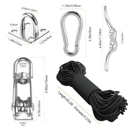LAIWOO M20 Stainless Steel Pulley System Kit-Heavy-Duty Pulley Wheel, Pulley Block with Nylon Rope, Hooks, Eye Pad Plate, and Rope Cleat - Ideal for Lifting, DIY Projects, and Clothesline (2 Pack)