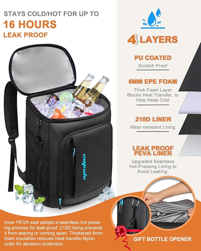 Capolo Cooler Backpack Insulated Waterproof for Women Men,36/45 Cans Lunch Backpack Coolers Leak Proof Soft Cooler Bag Ice Chest for Camping Beach