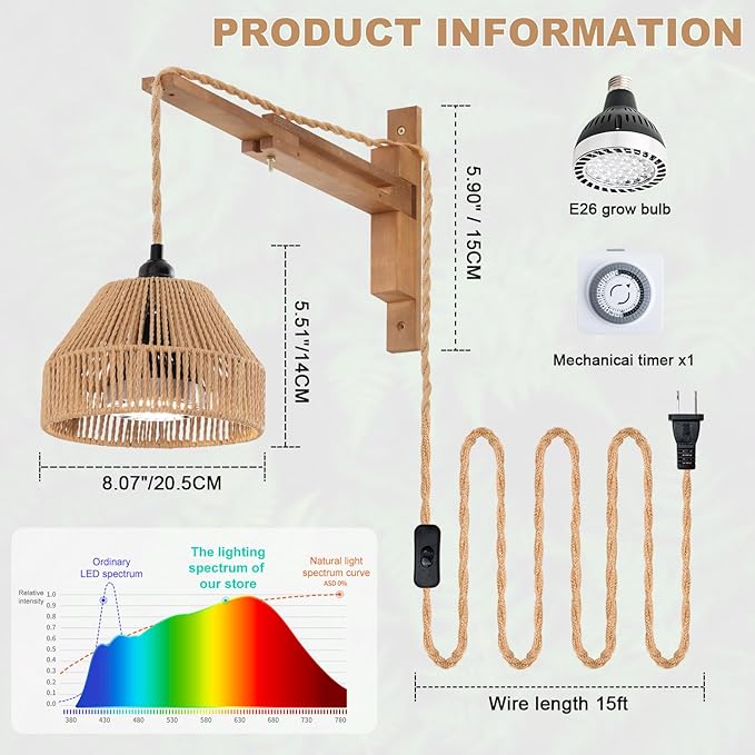 30W 4000K Indoor Plant Hanging Growth Lamp, Wall Mounted with Timing and Bracket for Greenhouse Flowers, Large Tall Plants (Garden-2)