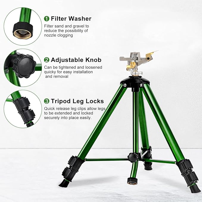 Tripod Sprinkler for Yard, Adjustable 0-360° Rotating Sprinklers for Garden & Lawn, Wide Coverage Fits 3/4" Hose for Grass Watering (2packs)