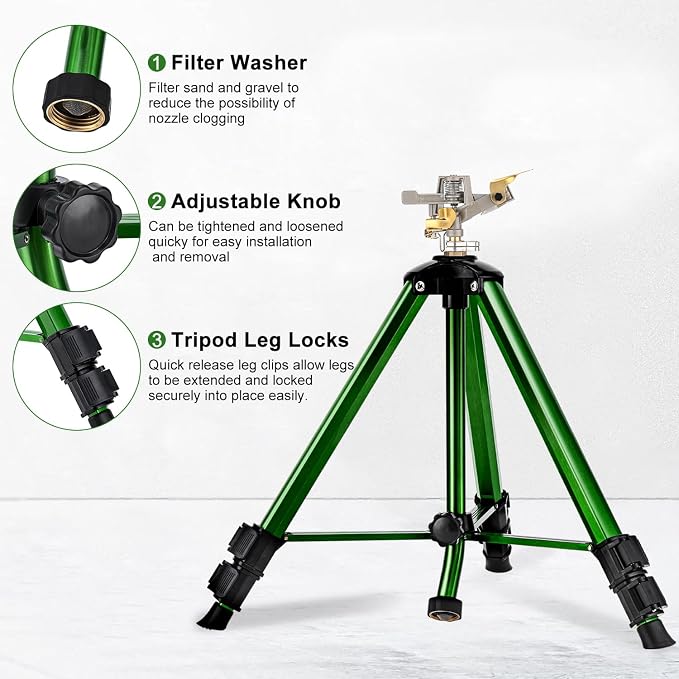 2 Packs Tripod Sprinkler and 1 Pack Sprinkler Head